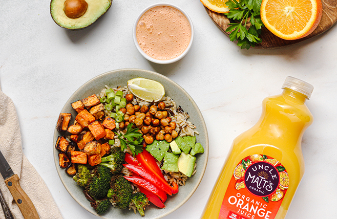 Vegetable Rice Bowl with Orange Chipotle Dressing