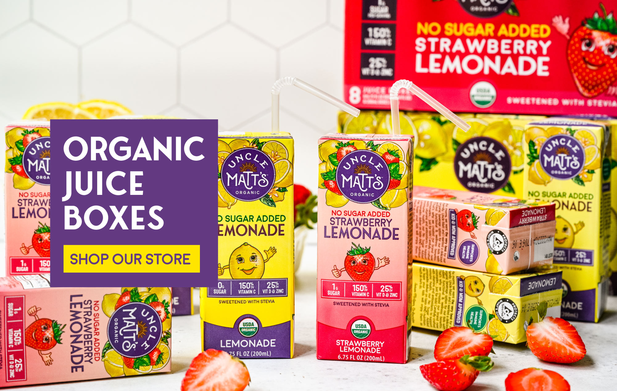 Shop Uncle Matt's Organic Juice Boxes, available in two flavors. Click to shop our store.