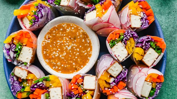 Tofu Vegetable Summer Rolls with Miso Orange Dipping Sauce