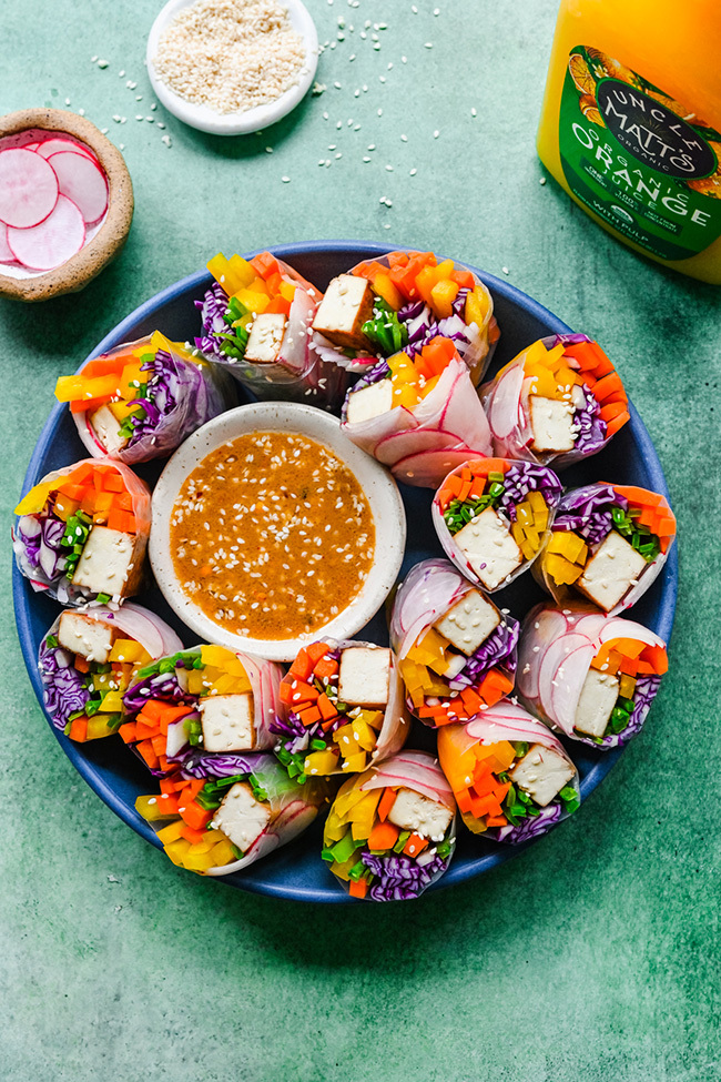 Tofu Vegetable Summer Rolls with Miso Orange Dipping Sauce