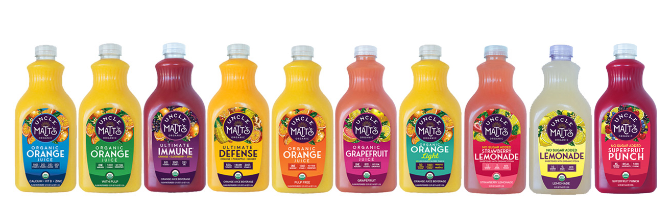Uncle Matt's Delicious Organic Juices are availabla at fine stores near you.